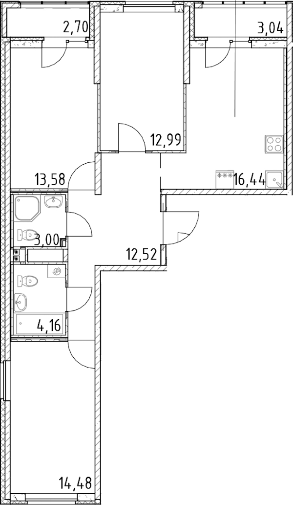 3-комнатная квартира 77.17 м², 23/23 эт., ЖК «Город Первых»